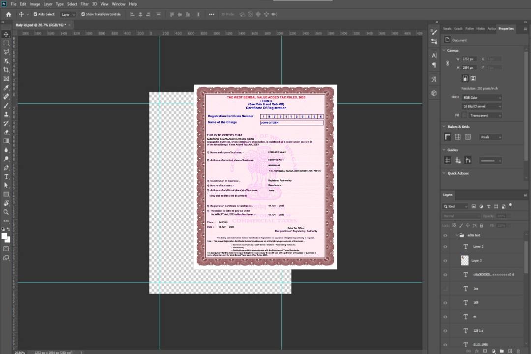 Modèle Word et PDF de certificat d'enregistrement du Bengale occidental en Inde template Modèle Word et PDF de certificat d'enregistrement du Bengale occidental en Inde template